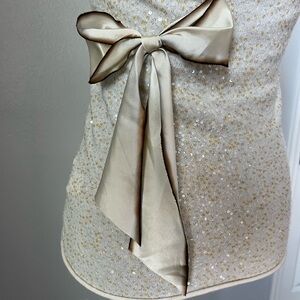 J. Crew Cream Sequin embellished Racerback Tank Top with Silk Bow
